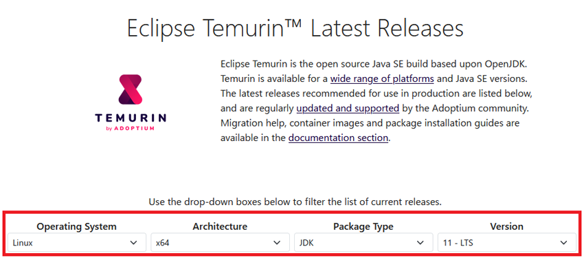 Temurinのダウンロード手順