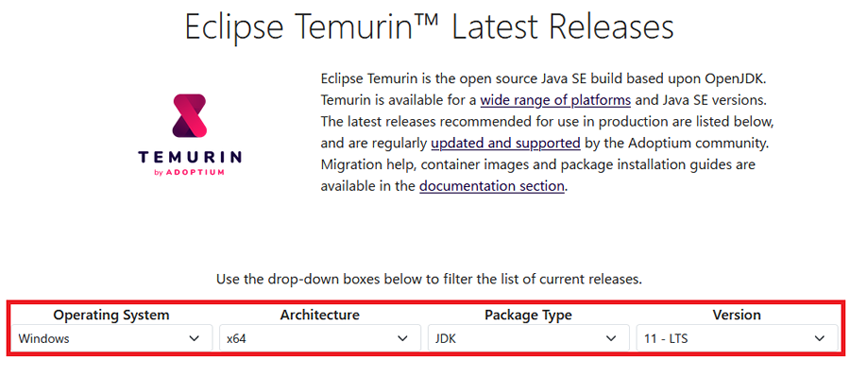 Temurinのダウンロード手順
